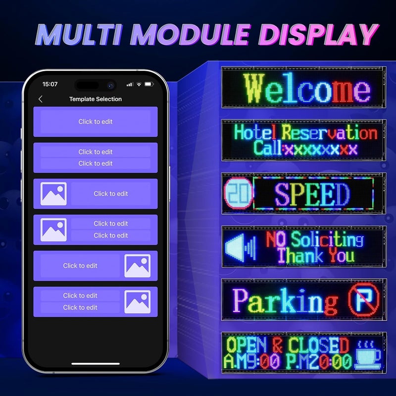 Rayhome Double Row Huge Bright Advertising Programmable LED Sign, 31''x8'' Flexible 24V/2A Digital Scrolling Light Sign Custom Text Message Pattern LED Display for Store Car Hotel. - Image 3